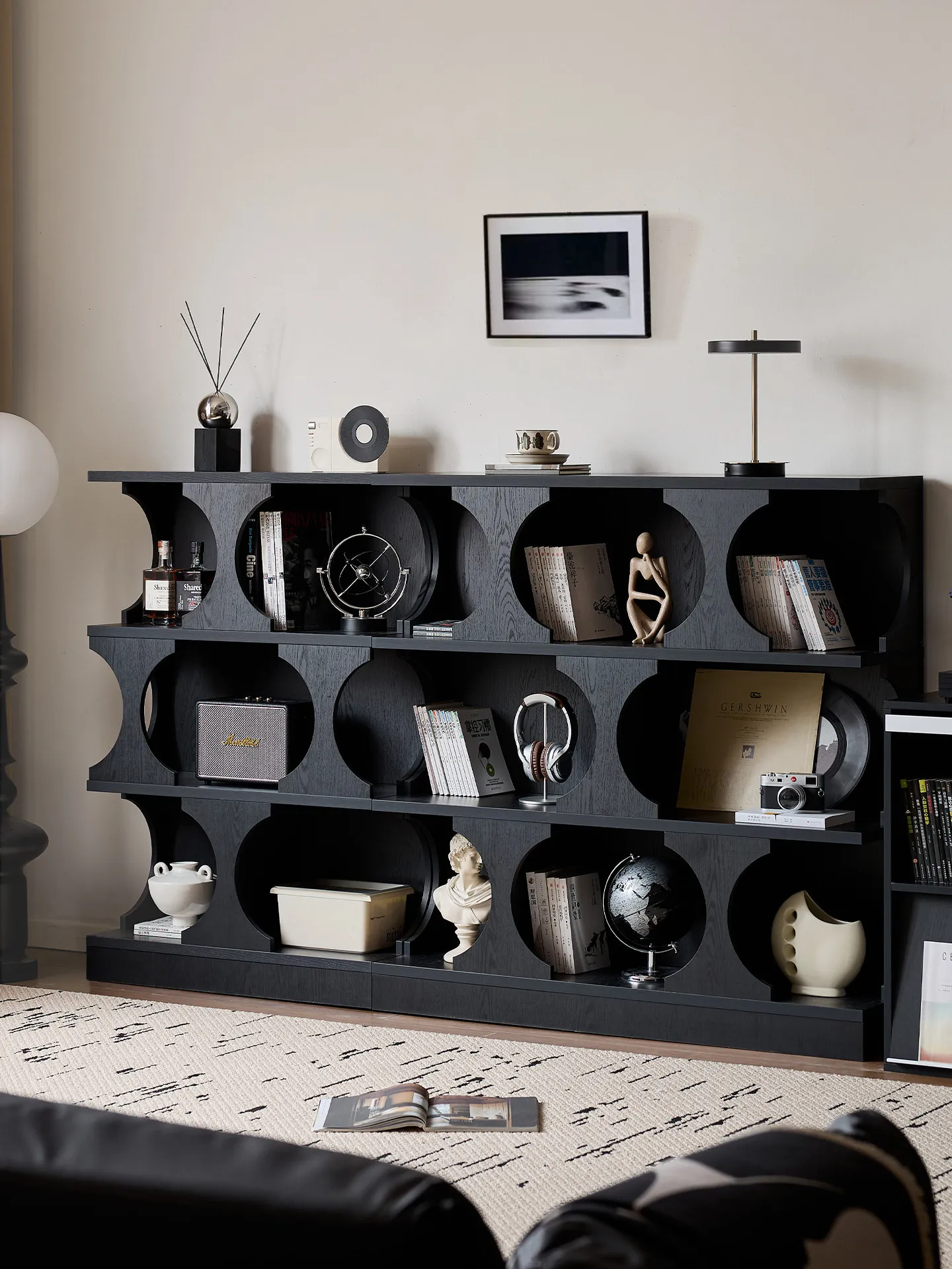 Small four solid wood bookcase Italian light luxury floor bookshelf floor side cabinet living room display cabinet low cabinet l