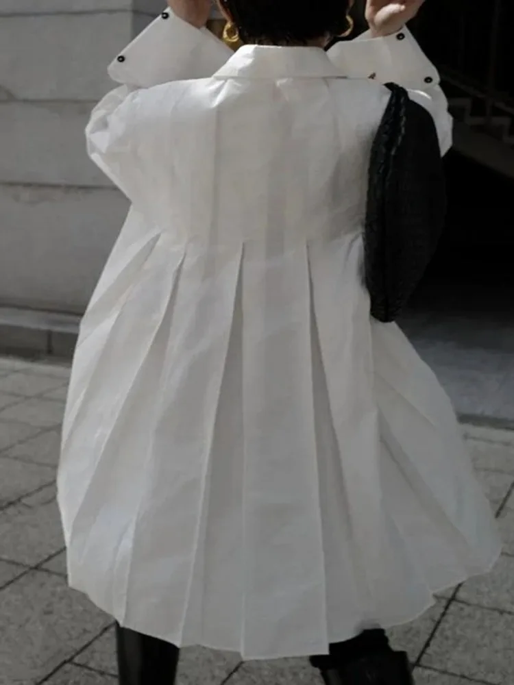 UOOZEE Women's Buttoned Pleated Cotton Blend Mini Dresses Long Sleeves Loose Black White Color Urban Casual Lapel Shirt Dress