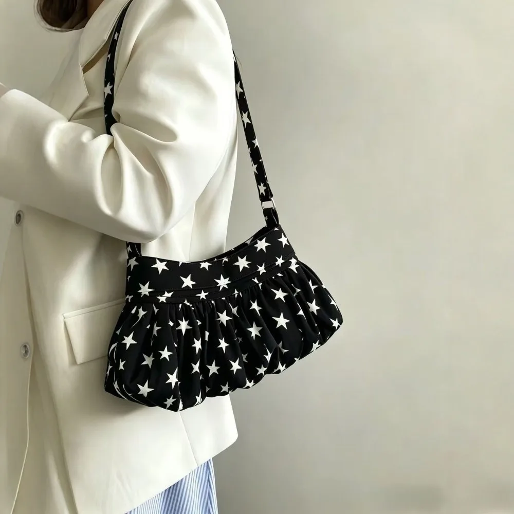 New Pleated Design Shoulder Bags Polka Dot Pattern Lace Trim Crossbody Bag Portable Large Capacity Underarm Bag For Girls