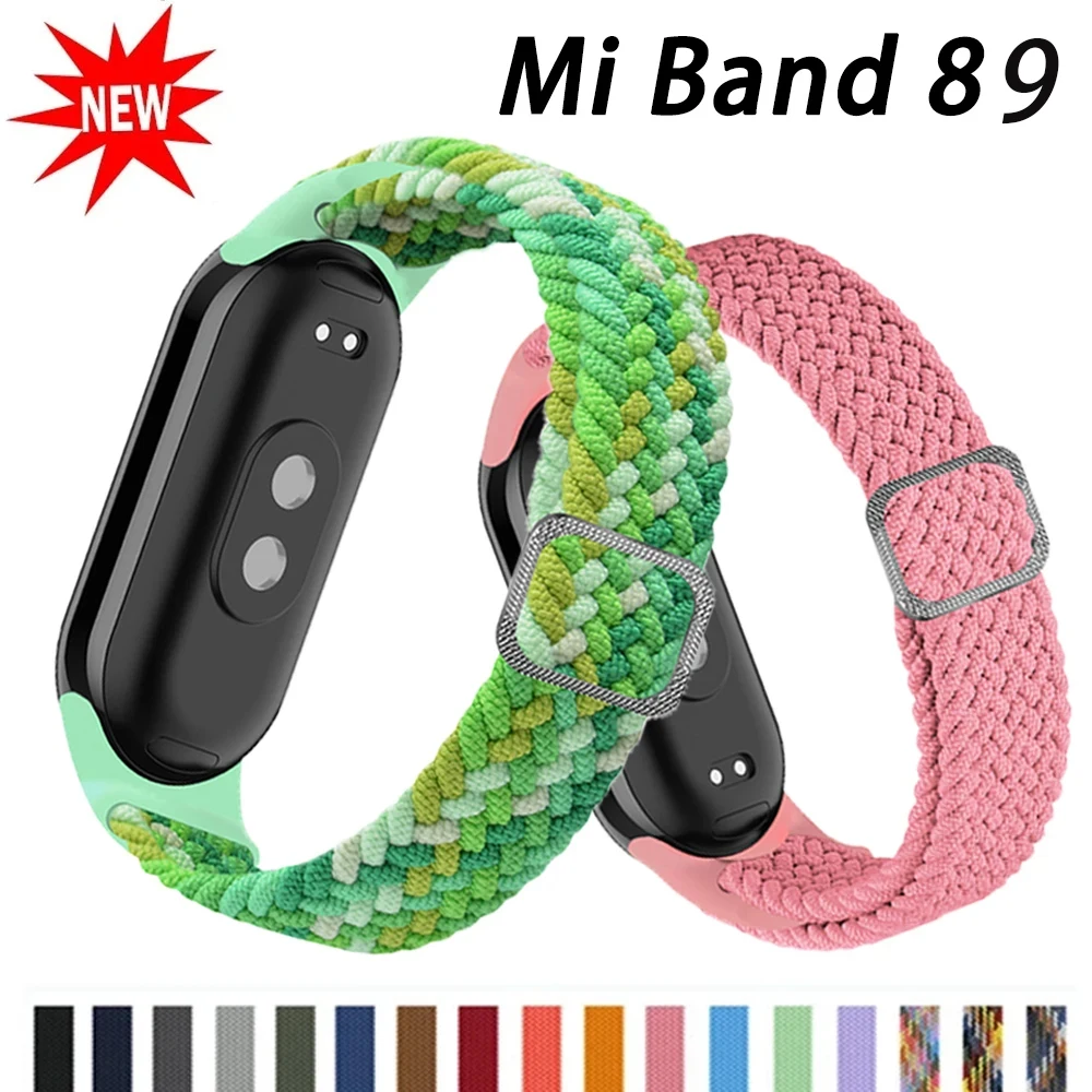 สําหรับ Xiao mi mi Band 8 9 ไนลอนยืดหยุ่น Braided Solo Loop ปรับเปลี่ยนเข็มขัด NFC สร้อยข้อมือ correa mi band 8