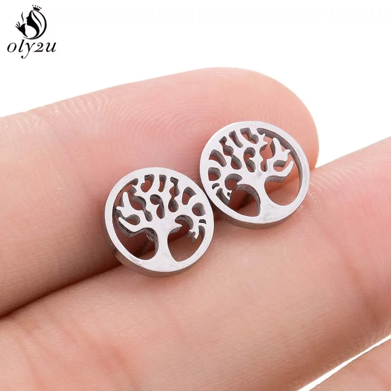 Bohemia Stainless Steel Earrings Vintage Fortune Tree Fashion Stud Earrings For Women Fashion Jewelry Tree Of Life Studs Bijoux