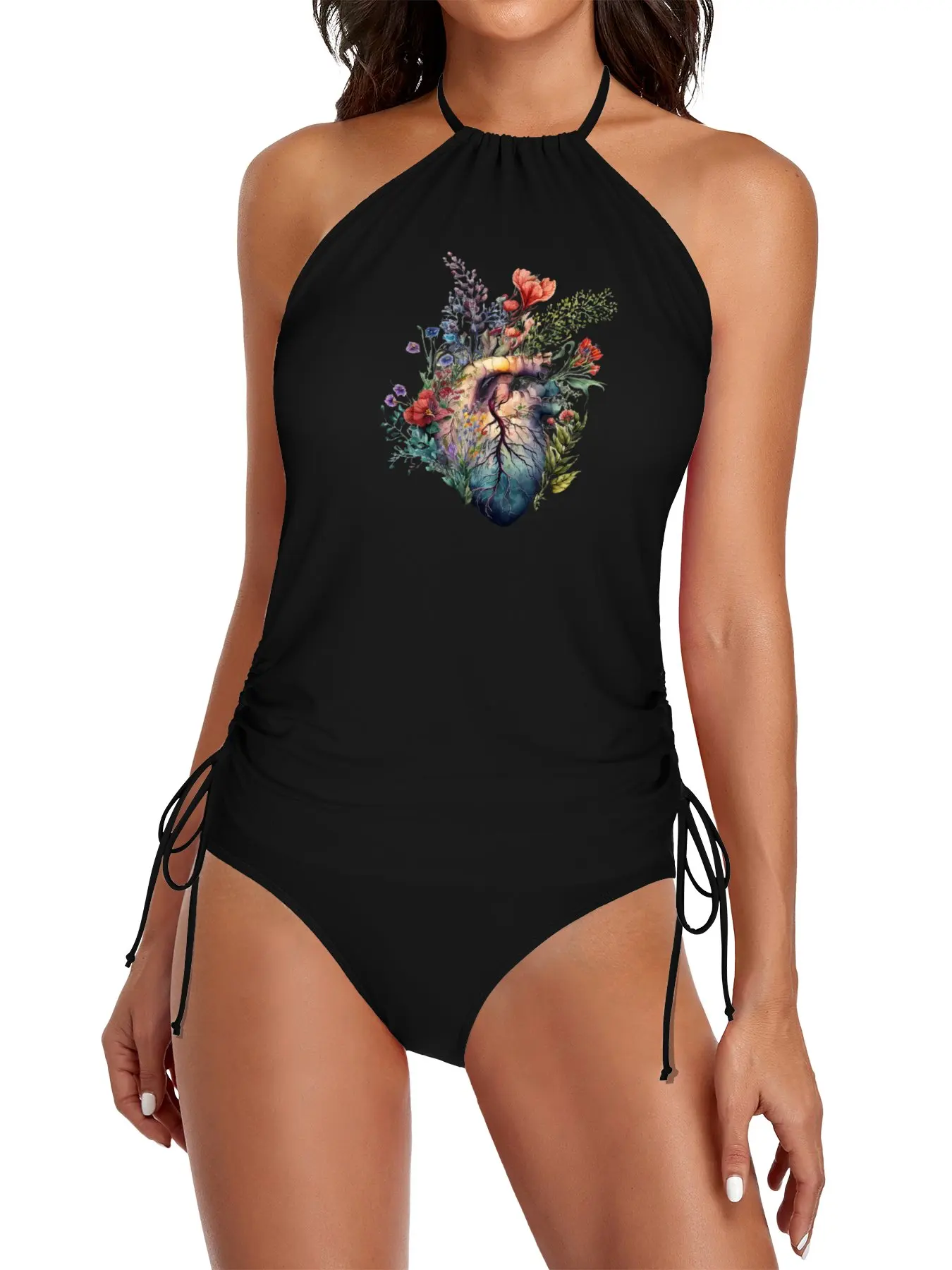 

Heart overgrown with florals 3 (cutout) - anatomy floral botanical watercolor illustration Split Swimsuit Set swimsuits women