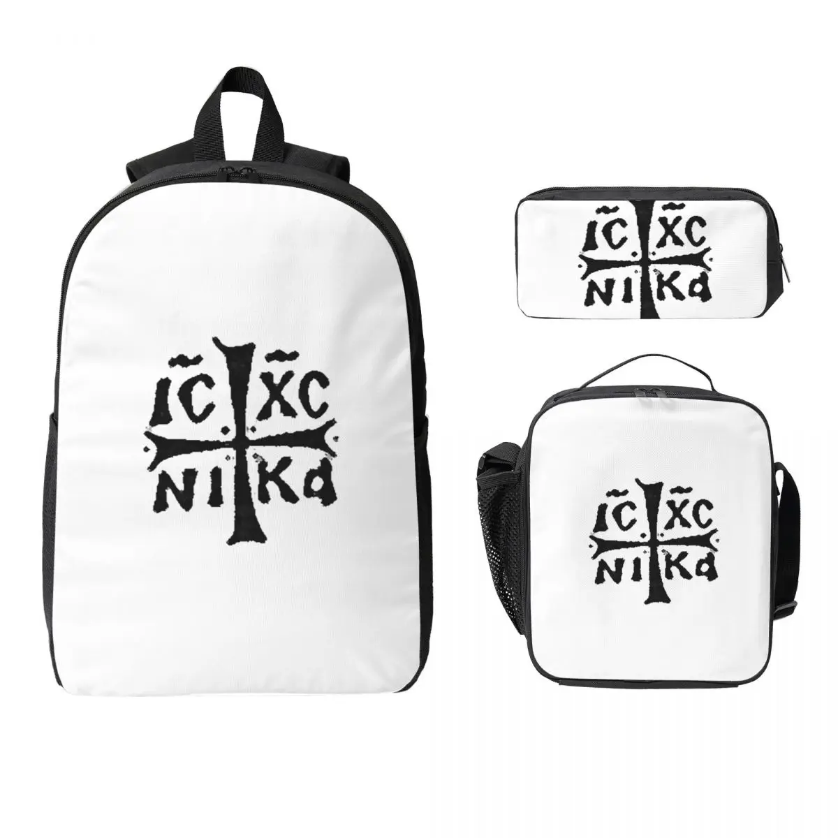 

IC XC NIKA Cross Christian Orthodox Jesus Chris Backpack Student Boy Girl BookBag School Bag 3ps Insulated Lunch Bag Pencil Case