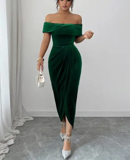 

Elegant Style Strapless Solid Color High-End Long Skirt Dress for Women, Autumn/winter 2025