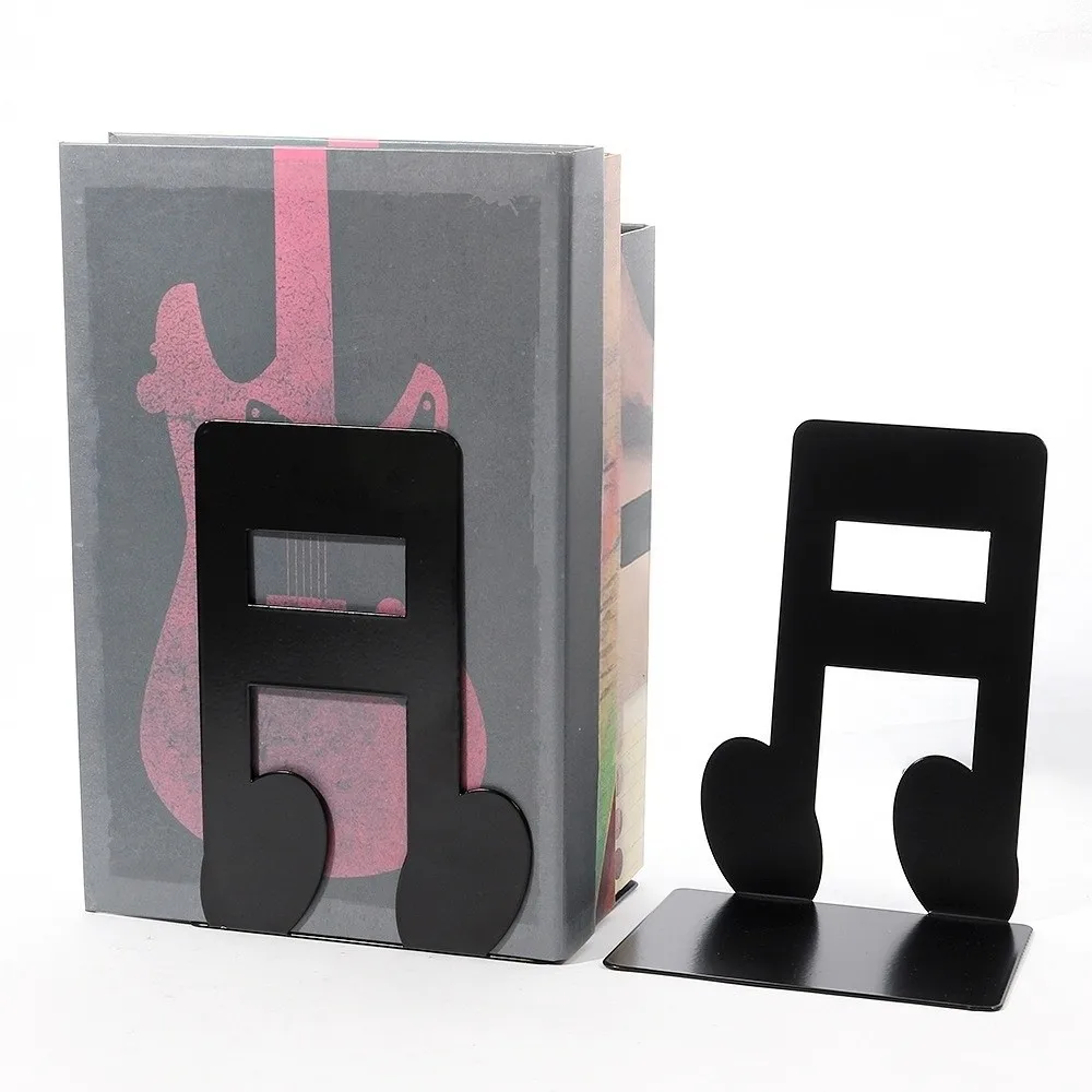 1 Pair L-Shape Music Series Metal Book End Artistic Black Piano Key Bookend Exquisite Durable Music Score Book Holder