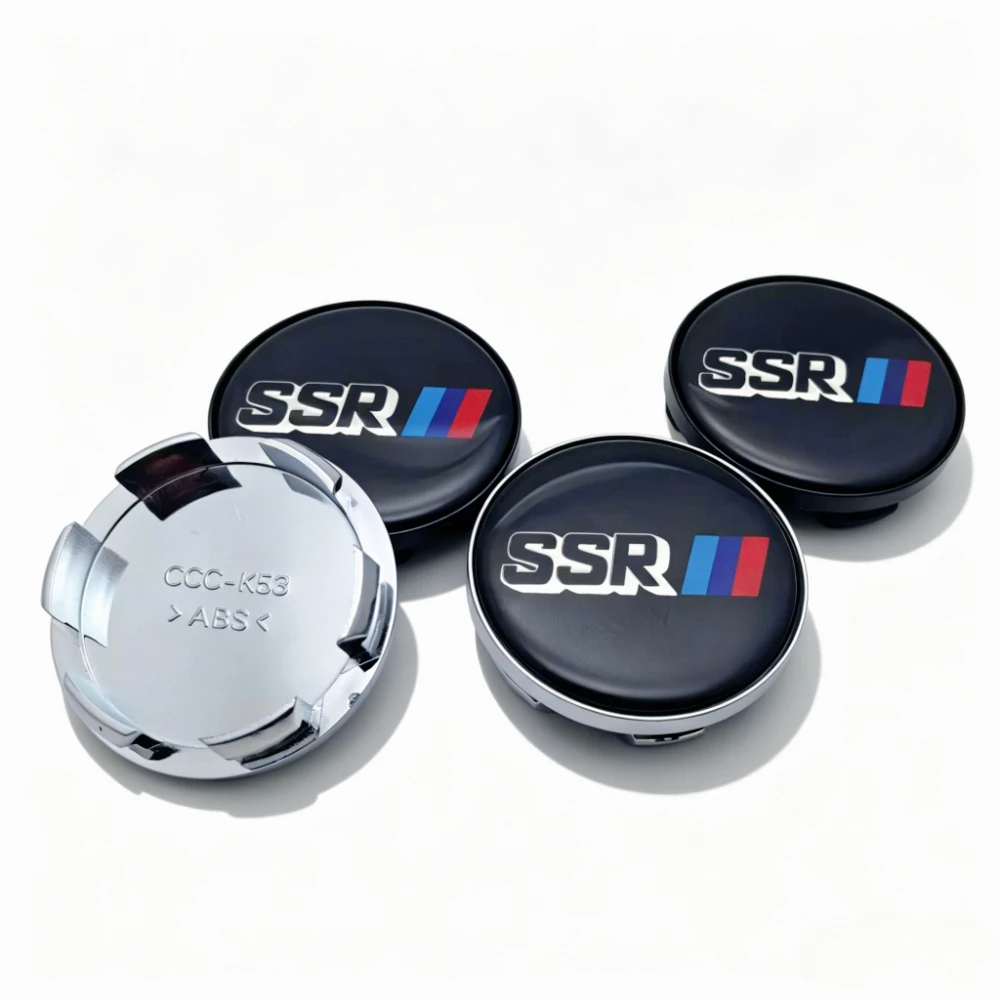 4 pièces Emblèmes logo SSR en résine époxy pour enjoliveurs de roue de voiture 53MM avec clip 48MM, cache-poussière pour jantes, accessoires automobiles