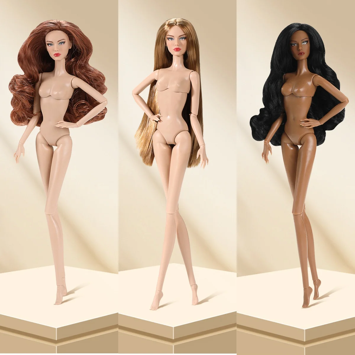 New 32cm 2nd Gen Supermodel Doll Nylon Hair Fashion Freckle Make-up 14 Joints Fair/Dark Skin 1/6 Female Doll Collectible Gifts