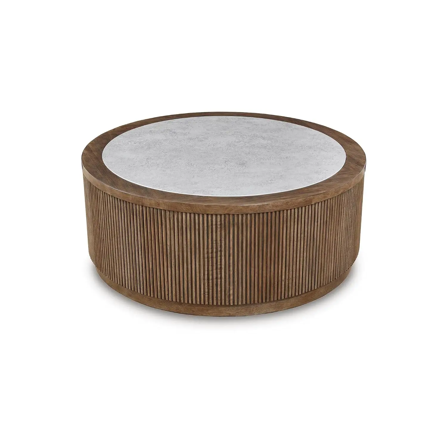 Hadonna Casual Coffee Table with Casters and Faux Stone Pattern, Light Brown & Light Gray