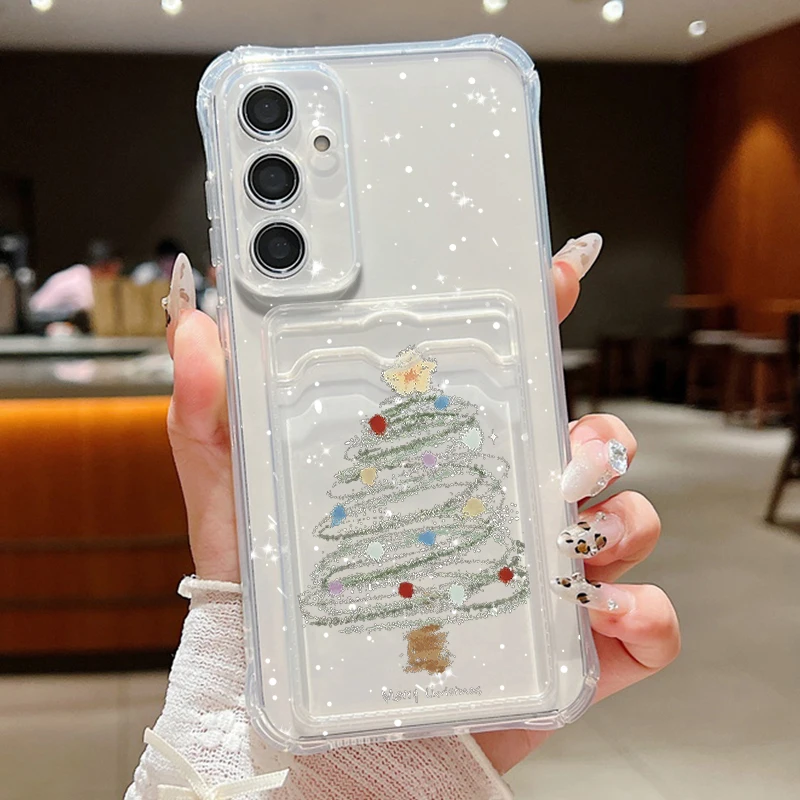 Clear Case For Samsung Galaxy S24 S23 S22 Ultra S21 FE A55 A35 A15 A52 A54 A14 A34 A16 5G A05 Cute Christmas Card Bag Soft Cover