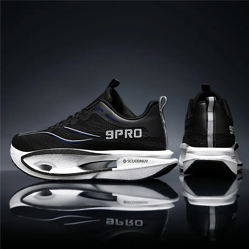 Herren-Freizeitsportschuhe, Paar-Modell 9Pro, Herren-Laufschuhe für Wettkämpfe, trendige Sportschuhe mit Farbverlauf und Mesh-Obermaterial, atmungsaktive, leichte und strapazierfähige Laufschuhe mit dicker Sohle und hoher Elastizität, die Stöße absorbieren, ideal für Outdoor-Fitness-Training. – Detail 6