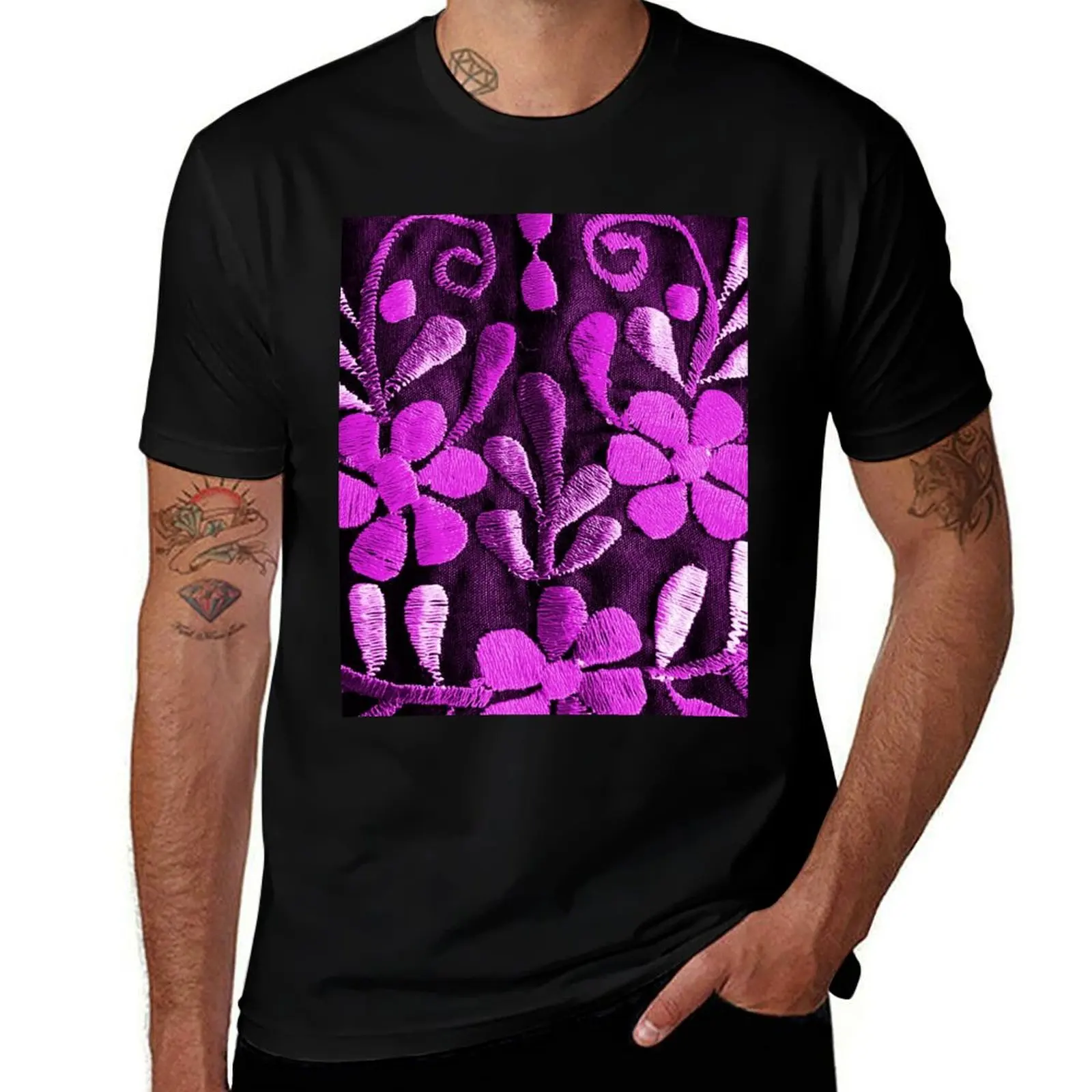 

Mexican Violet Embroidery T-Shirt cotton t shirts man 100% printed t shirts for man cotton t shirts high quality T-Shirt