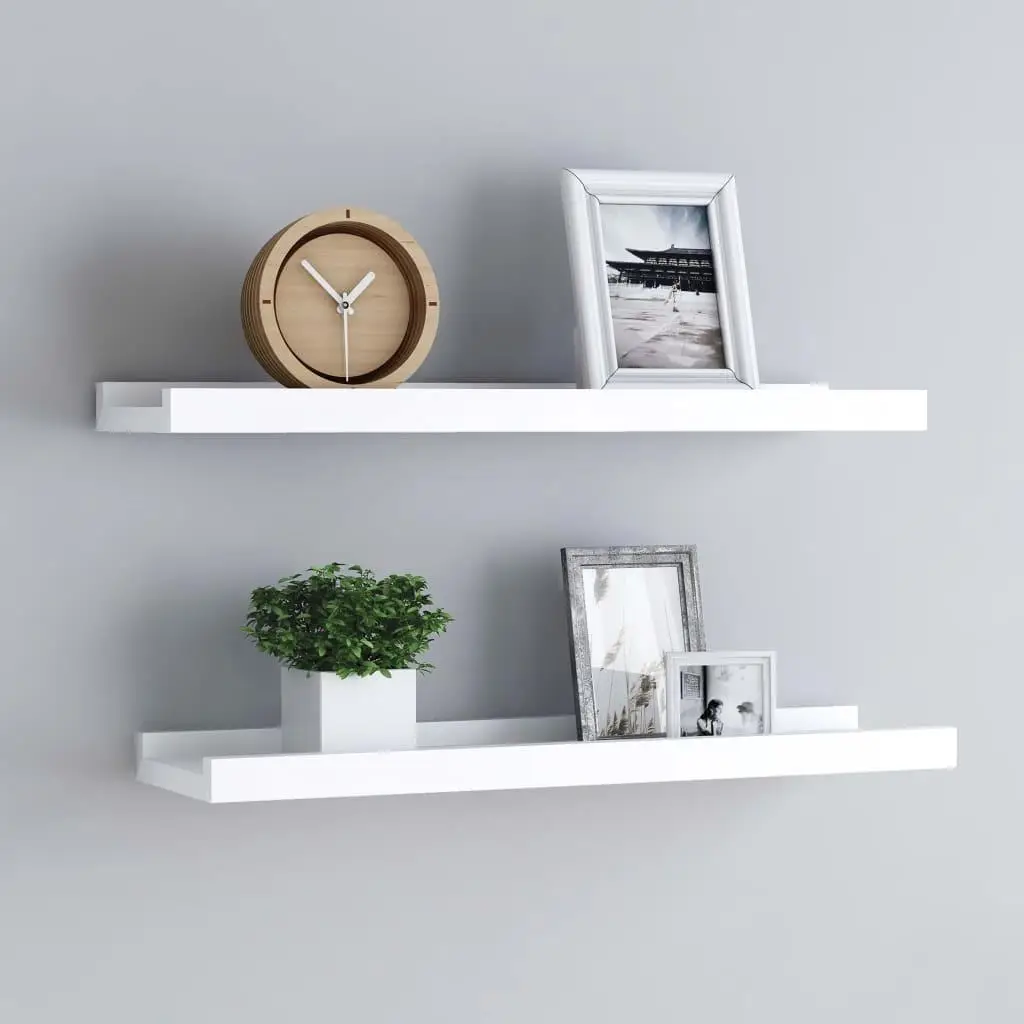 

2 Pcs White Picture Frame Ledge Shelves 15.7x3.5x1.2 CM MDF Display Storage