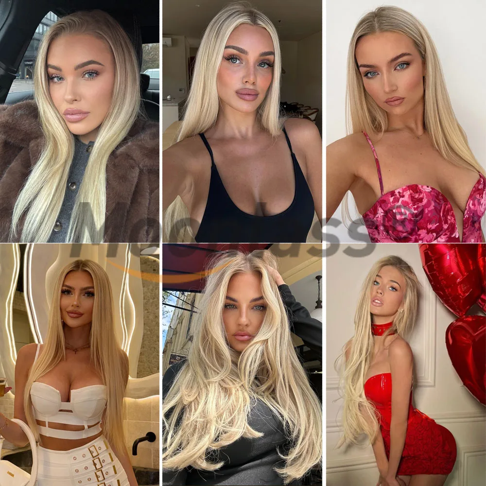 Ombre Ash Blonde Straight Wig 100% Human Hair 200% Density 13x6 Transparent Lace Front Wigs Natural Hairline Remy Wig For Women