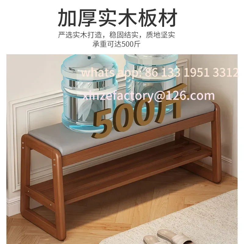 

Customizable All solid wood shoe change stool household door bench entrance door with leather soft bag cushion seat stool
