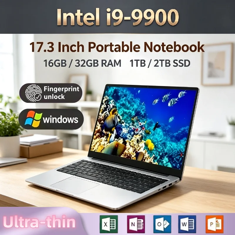 Intel i9 9900 17.3 Inch Full Size Gaming Laptop 32GB RAM 2TB SSD Fingerprint Unlock Work Notebook High Performance Max