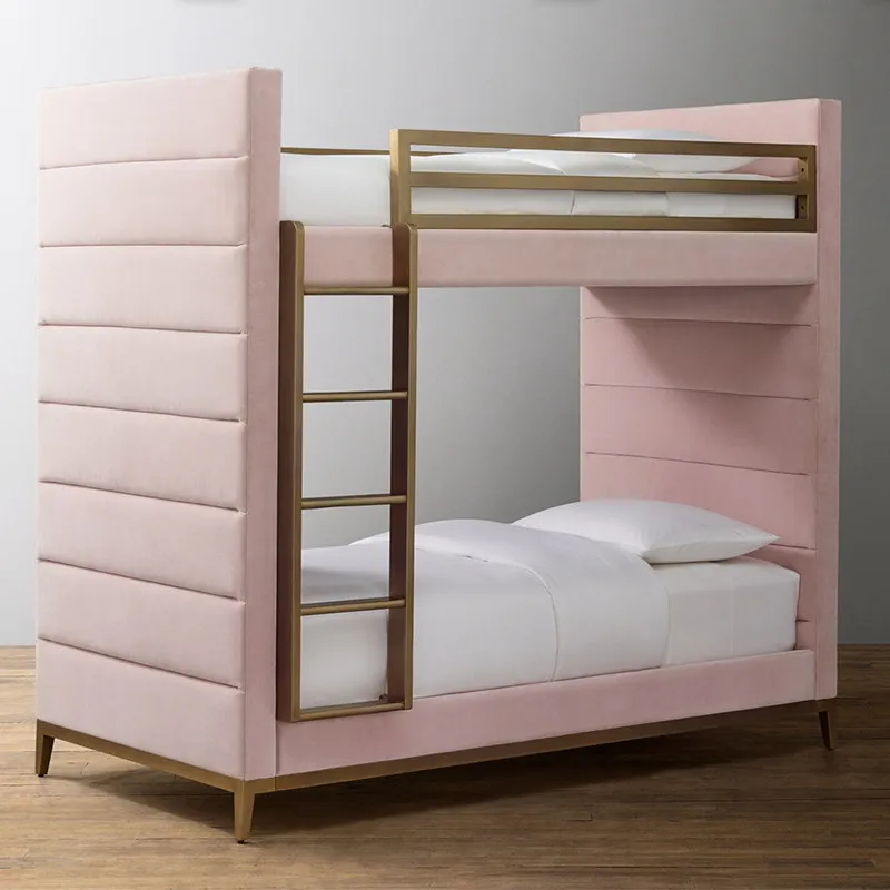 Solid wood bed, bunk bed, high and low bed, American country mother and child  boys and girls, upholstered fabric