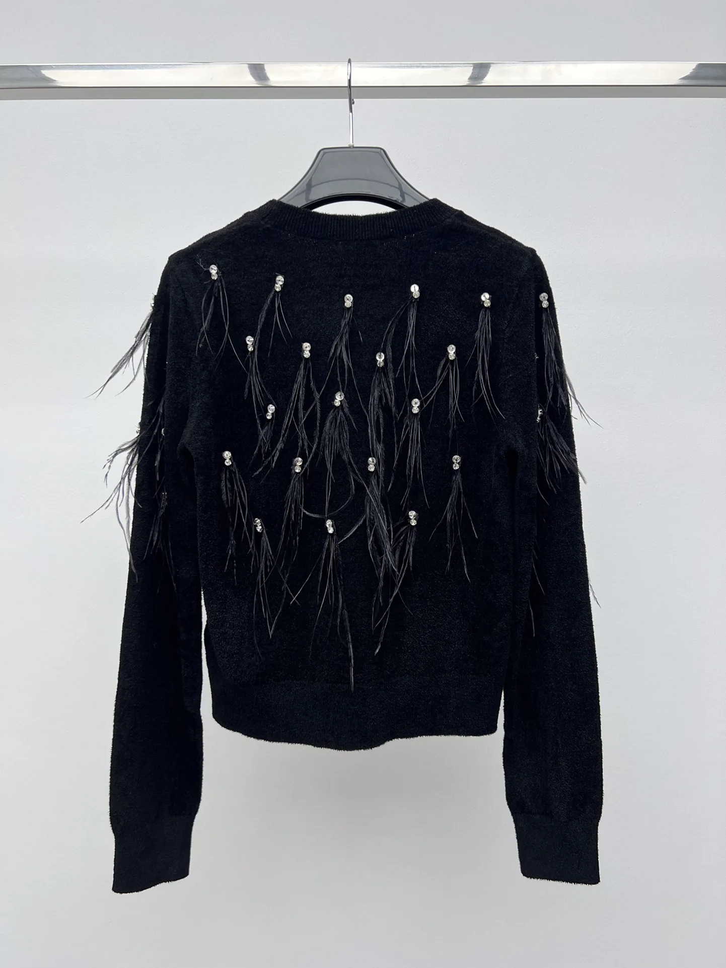 

Women's Feather Diamond Sweater Heavy Feather Tassel Diamond Details New Fall Winter 0104