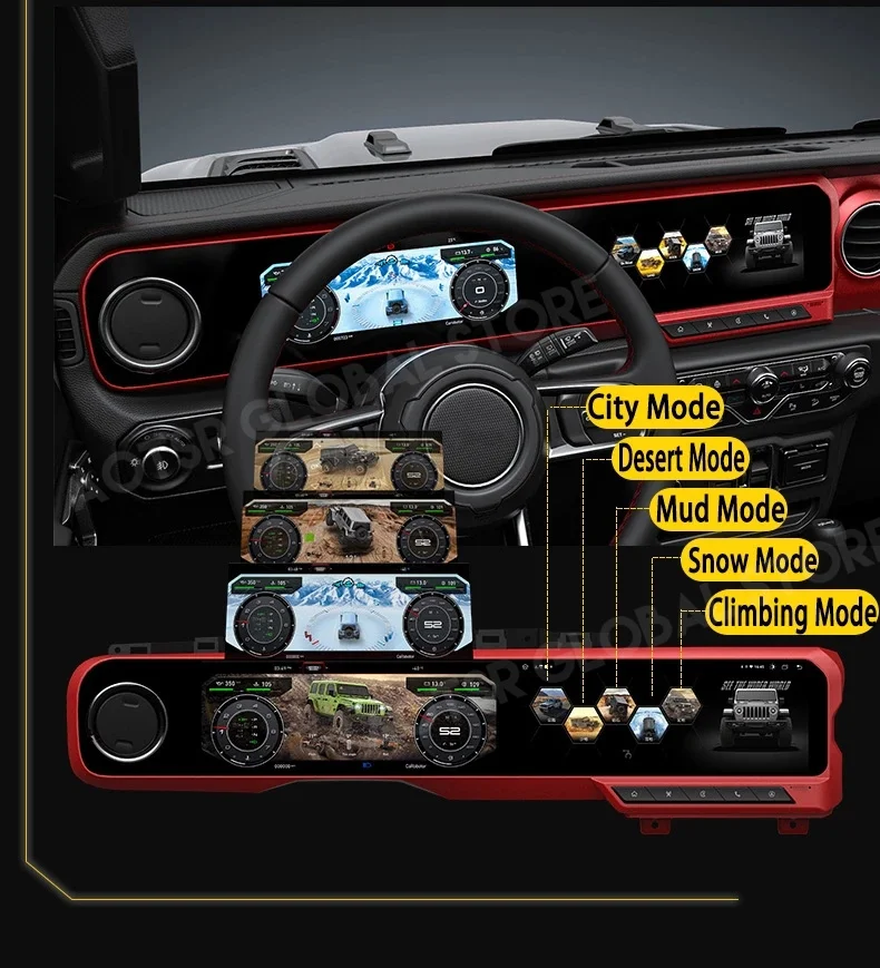 Android For Jeep Wrangler JL Gladiator 2018- 2021 Long Strip Cluster Screen 2Din Stereo Receiver Autoradio Multimedia Player GPS