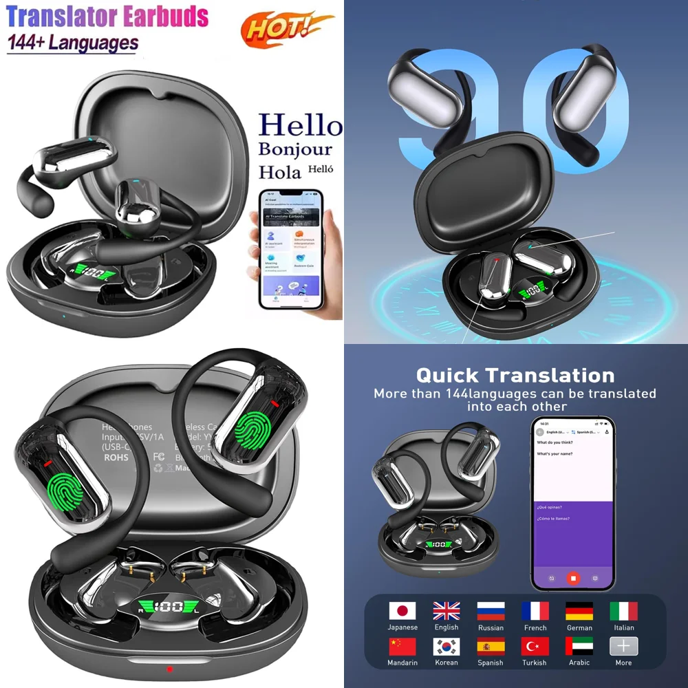 

Real Time Translation Earbuds Wireless AI Language Translation OWS Earphone with 144 Online Languages for iPhone Android
