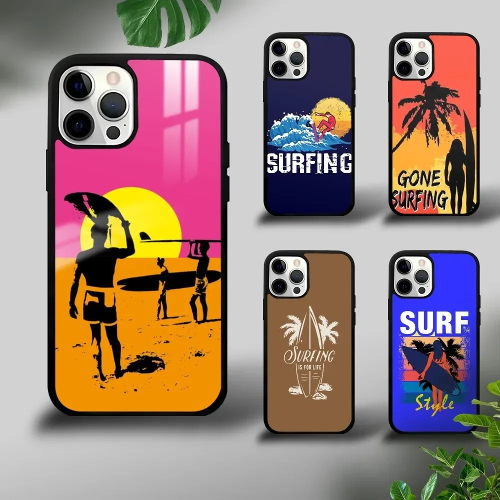 Surfboard Surfing Art Phone Case For iPhone 16 15 14 13 12 11 Pro Xs Max Mini Plus Celulares Hard Funda Dropshipping