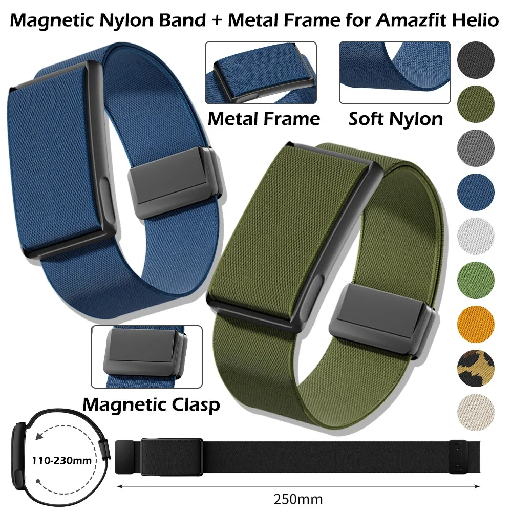 Ersatzarmband für Amazfit Helio, magnetisches Nylon-Sportarmband mit Metallrahmen, Fitness-Tracker-Zubehör, Ersatzband