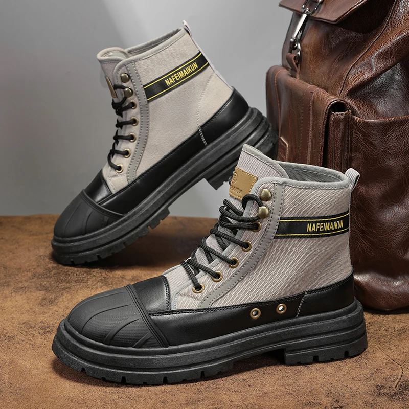 Outdoor Canvas Heren Enkellaarzen Lichtgewicht Heren Casual Schoenen Designer Comfortabele Zachte Mannen Werklaarzen Klassieke Hoge Heren Laarzen
