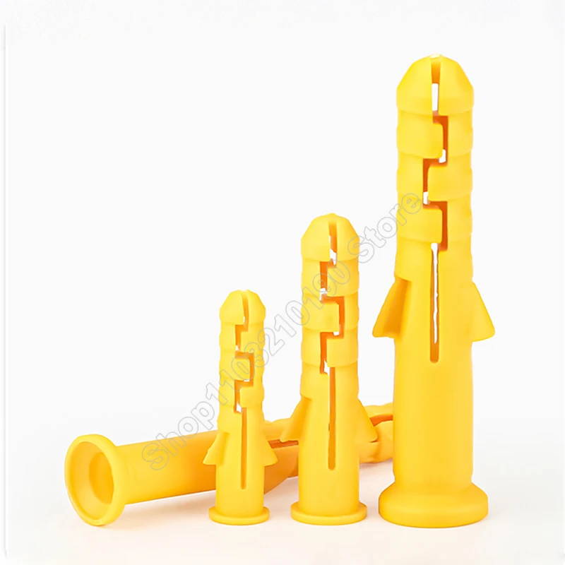10-50pcs Yellow Plastic Expansion Pipe Tube Rubber Plug Wall Plugs M6 M8 M10 Plastic Ribbed Anchor Fit for Self-tapping Screw