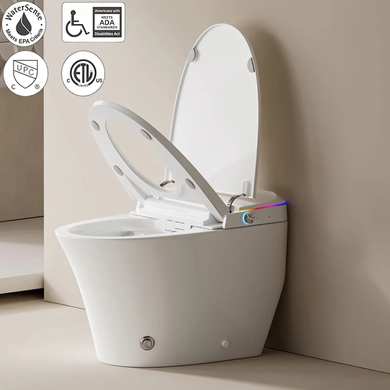 Smart Toilet Ceramic Fully Automatic Flip Cover High-Speed Drying Seat Heating Night Light Included No Water Pressure view 5