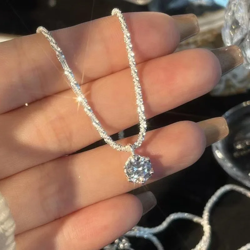 Korean Sparkling Starry Zircon Pendant Necklace For Women Jewelry 2026 Trending New Fashion Women's Silver Color Necklaces M28
