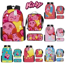 3pcs of Set Kirby and The Forgotten Land Cartoon Children Backpack Anime Portable Crossbody Bag Pencil Case School Supplies Gift