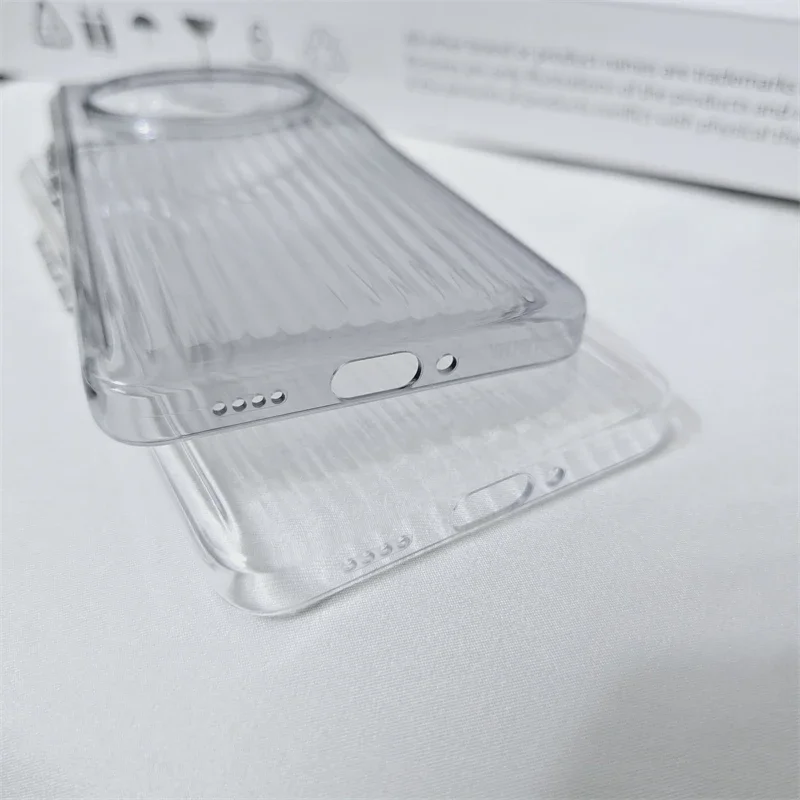 For Xiaomi 15 14 13 Pro Ultra big Hole Transparent Corrugation Grain PC Hard Case Anti-Slip Non Yellowing Back Cover Shell