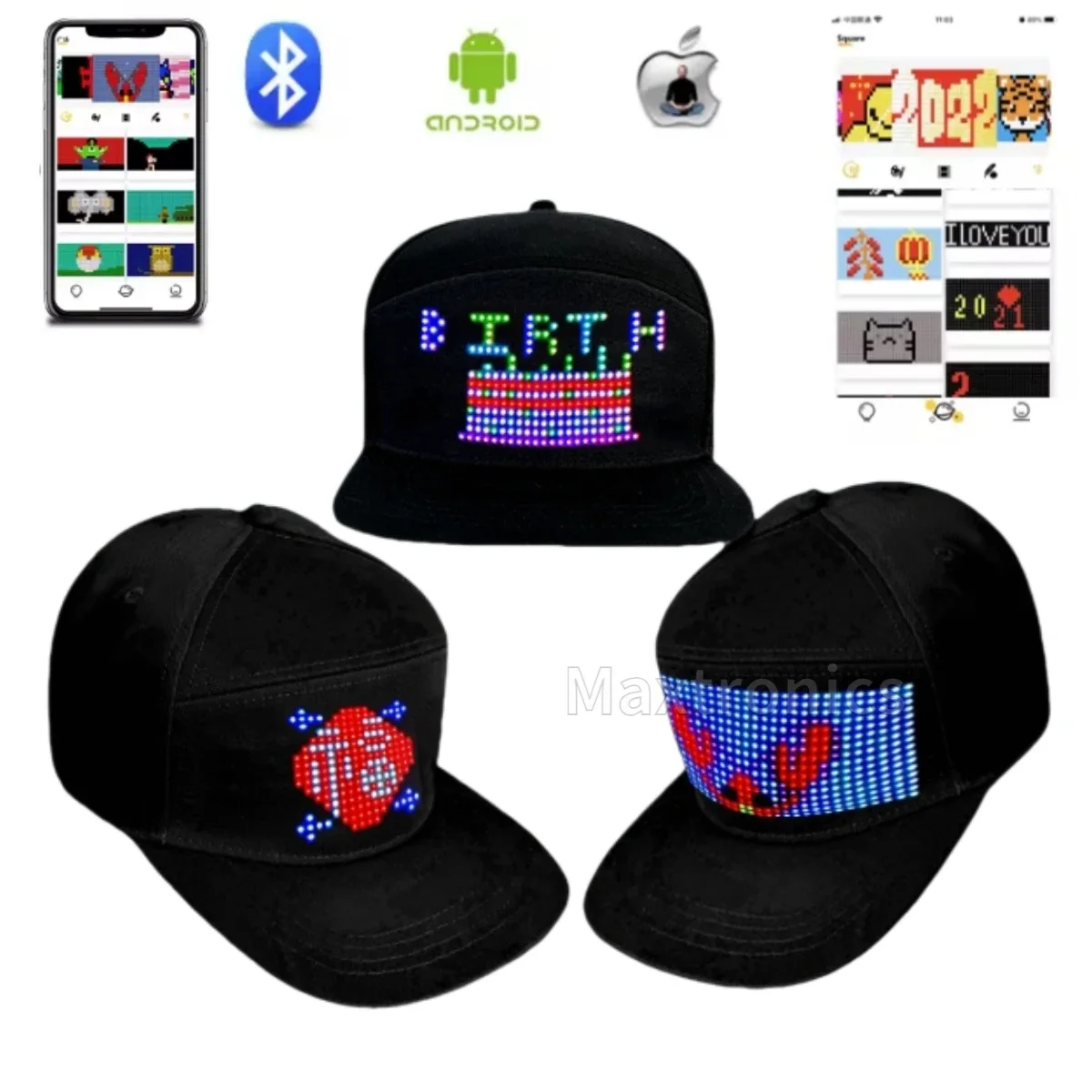 Imagem -02 - Programável Led Chapéu Brilhante com App Control Matrix Scrolling Display Texto Mensagem Padrão Disco Party Cool Baseball Cap 5v