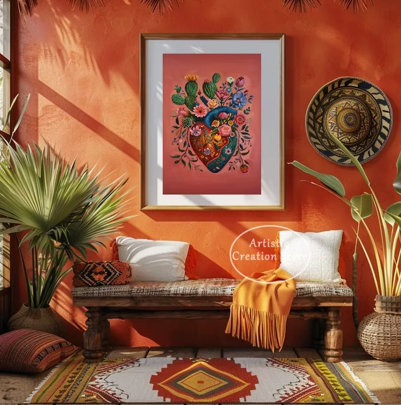Mexico Christmas Blooming Heart Day of the Dead Floral Skull Dancing Couple Poster Canvas Painting Wall Art Pictures Home Decor