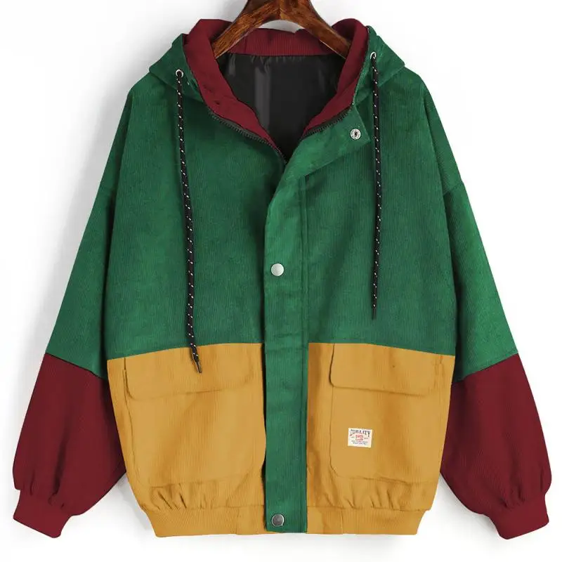 New Autumn Women Coats Corduroy Patchwork Oversize Zipper Jackets Windbreaker Coats And Jackets Women Baseball-Uniform Clothes