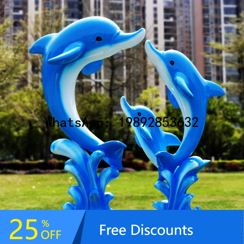 Fiberglass Large Realistic Dolphin Sculpture Marine Animal Landscape Beach Floor Ornament