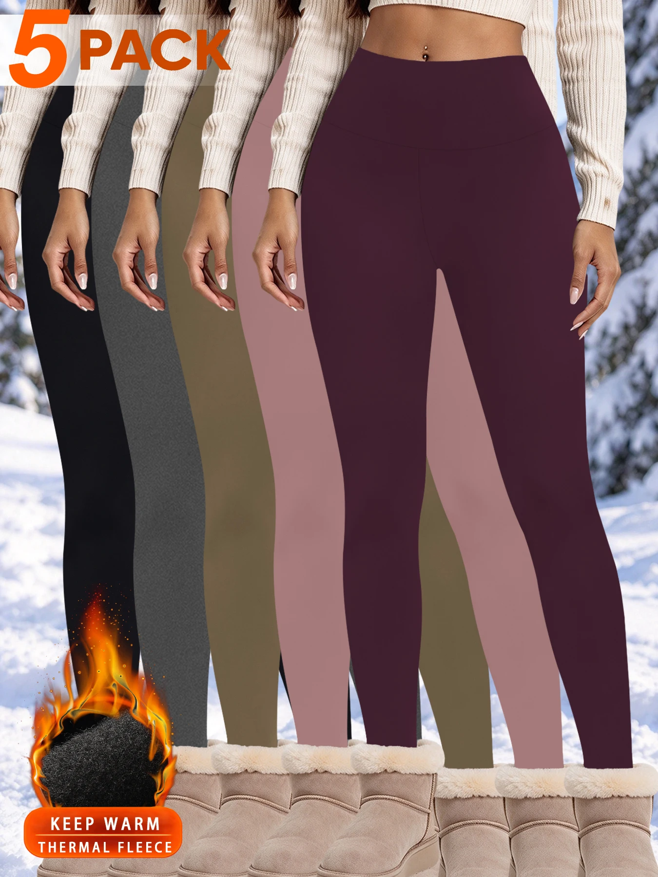 5 Pack Womens Thermal Fleece Lined High Waisted Leggings Workout Winter Warm Thick Tights Soft Yoga Pants