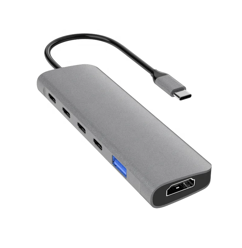 6-in-1 USB-C Hub Adapter with HDTV 4K30Hz, 3*Type-C 5Gbps, USB-A 3.0, 100W PD Charging for MacBook Pro/Air