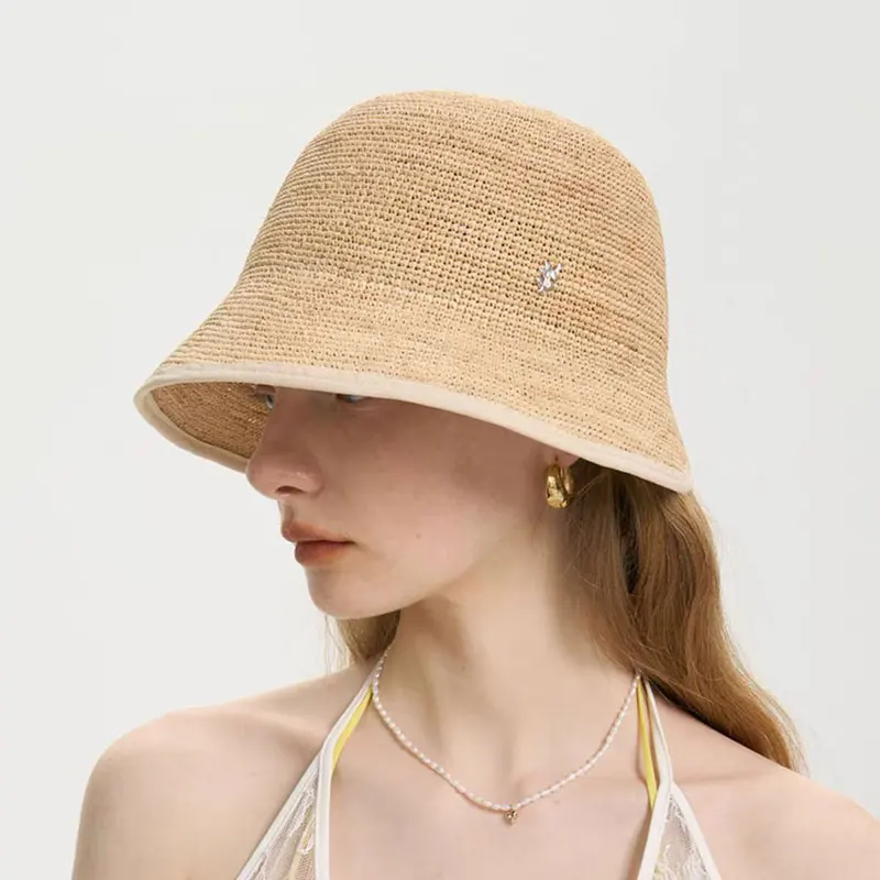 Fashion Raffia Grass Fisherman Straw Hat Women's High Quality Bucket Hat Summer Beach Vacation Hat Basin Hat Designer Bonnet