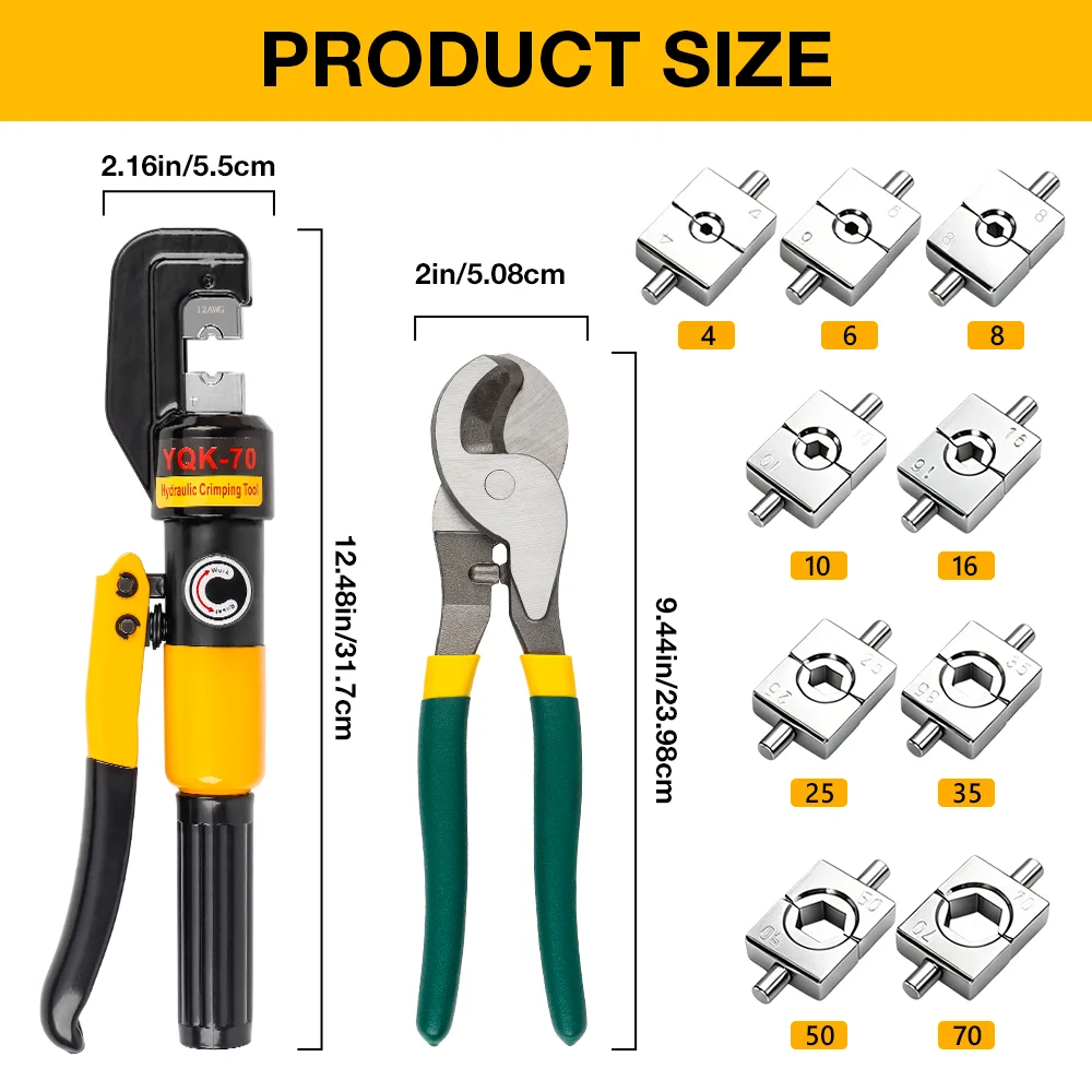 12-2/0 AWG Hydraulic Crimping Tool 10T Cable Lug Crimper Plier Home Hydraulic Tools for Cable Railing, Marine, RV & Solar Wiring