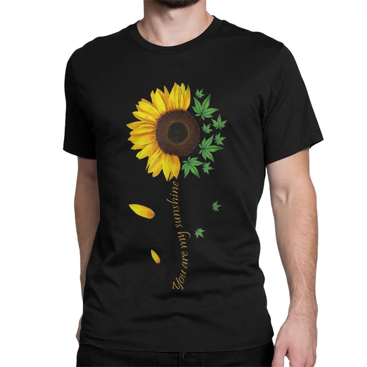 Men Women's Weed Sunflower T Shirt Marijuana 420 Pure Cotton Clothing Vintage Short Sleeve Crew Neck Tees Birthday Gift T-Shirt