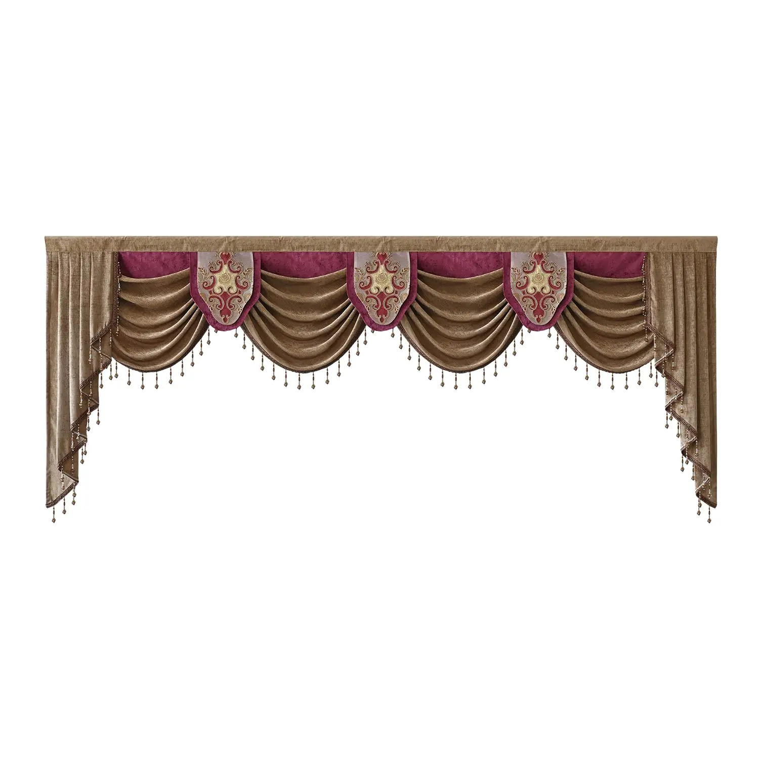 Customized Chenille Waterfall Valance to Match Luxury European Blackout Curtain Drapes Rod Pocket Top Thermal