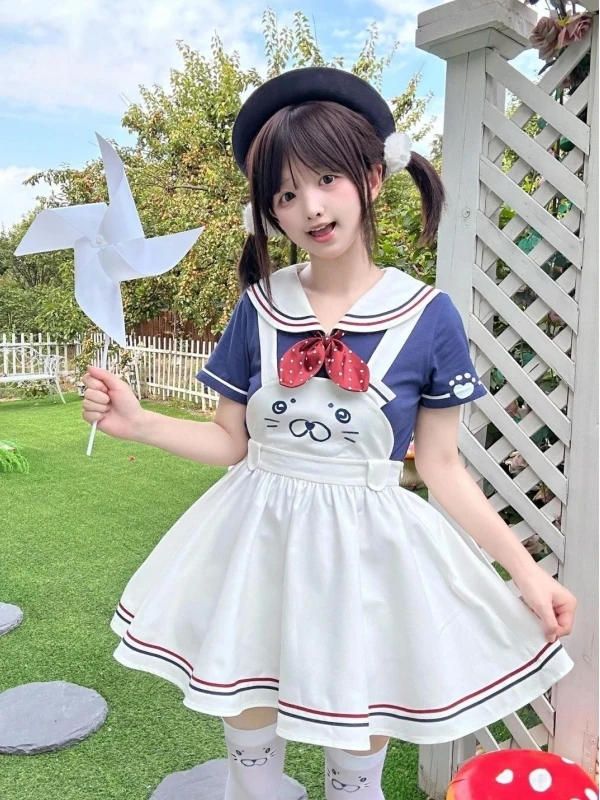 الصيف كلية Sle الحلو الياقة البحرية البولكا نقطة طباعة عقدة ort Sve أعلى مع حزام Cinching الخصر ort تنورة... #2