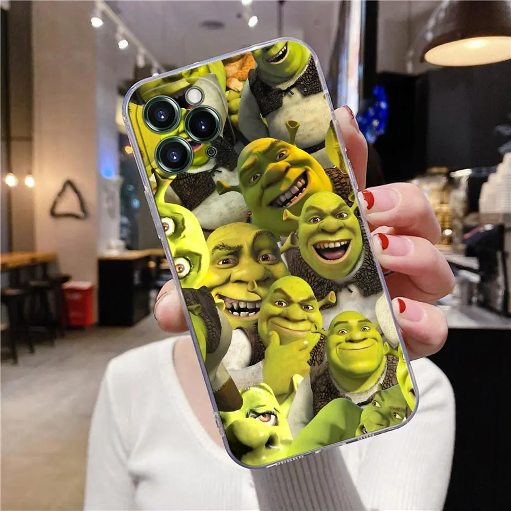 Funny Cartoon Shreks Art Clear Phone Case For iPhone 15 13 11 12 14 Pro Max XR XS 7 8 15Pro Plus Cases Silicone Coque Back Cover