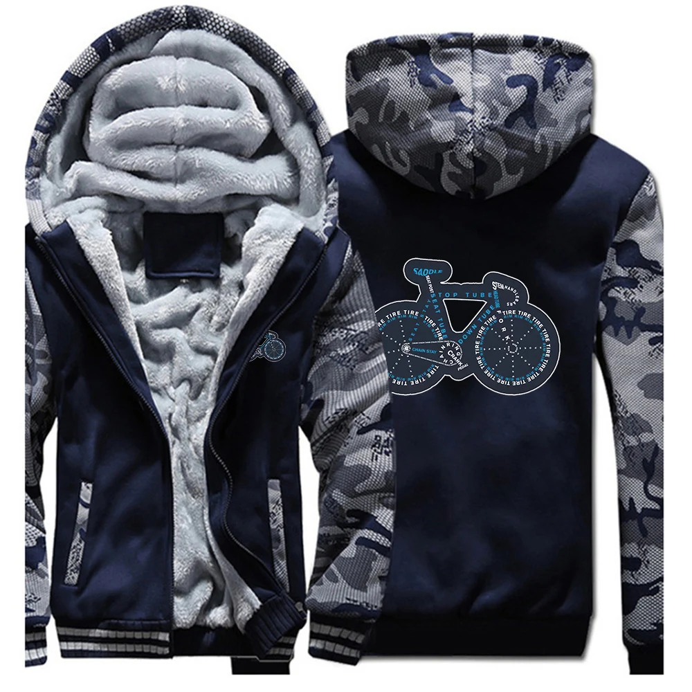 Bicycle Anatomy Shirt Cute Cycling Is Life 2025 Men Autumn              And Winter Thicken Fleece Zipper Streetwear Sweatshirts