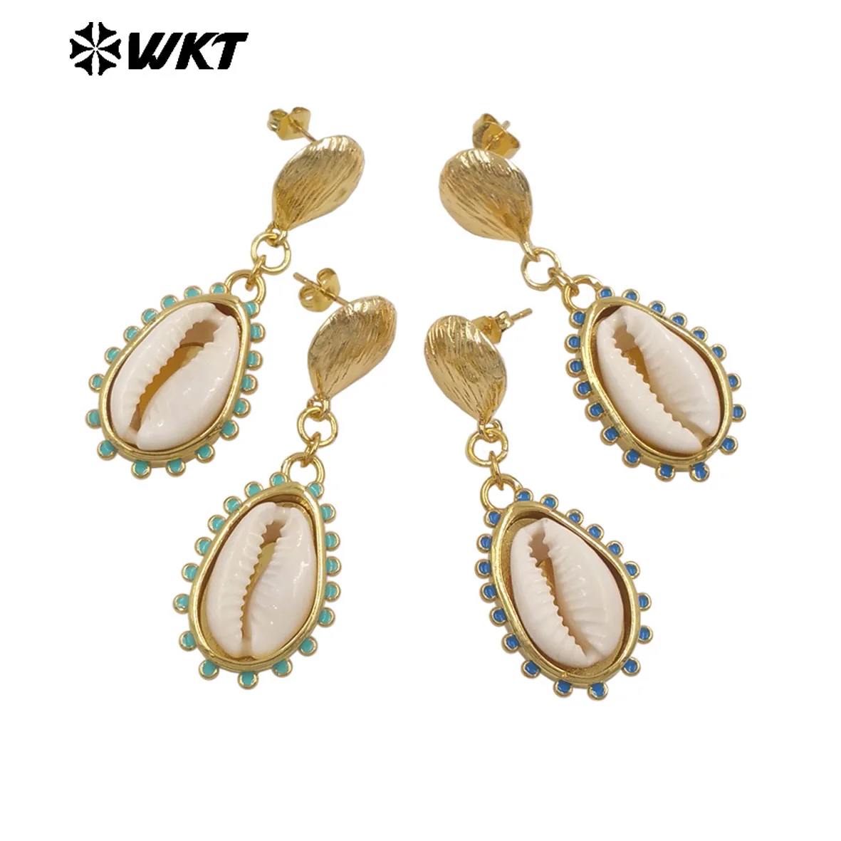 

WT-MPE171 5Pairs Dashing Brilliant Natural Cowrie Shell Earrings 18k Real Gold Plated For Girls Fashion Shows