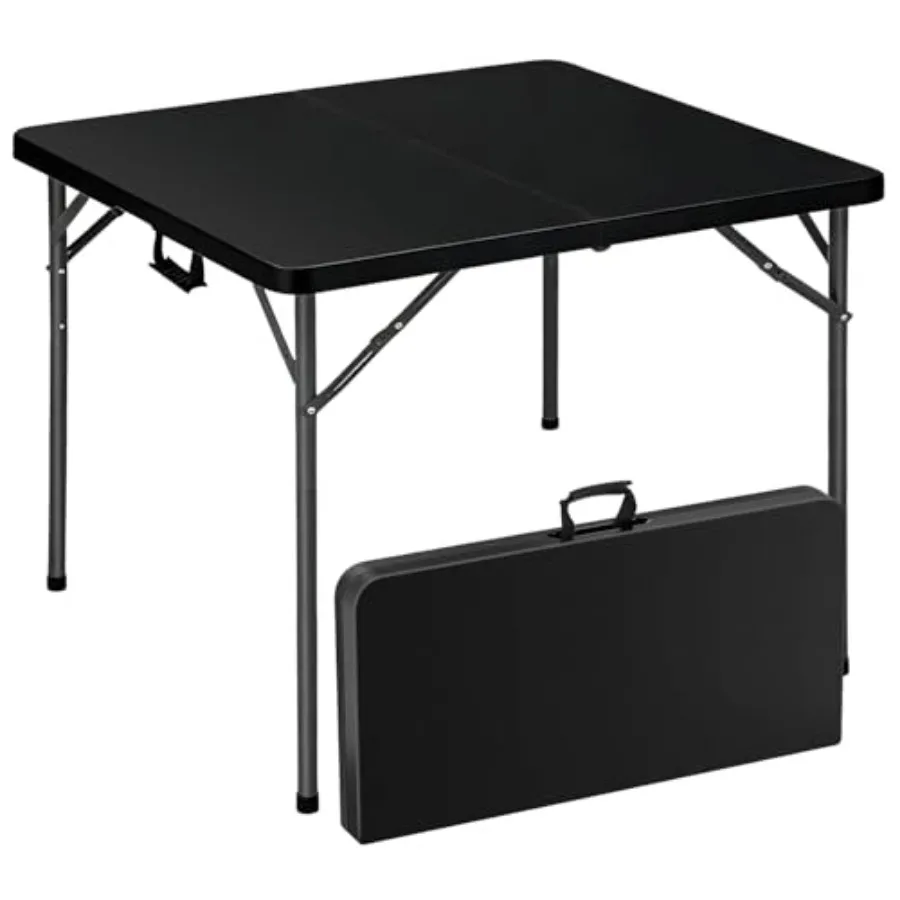 

34" Square Folding Table Portable Folding Card Table with Collapsible Legs and Carrying Handle Plastic Tables for Camping Picni