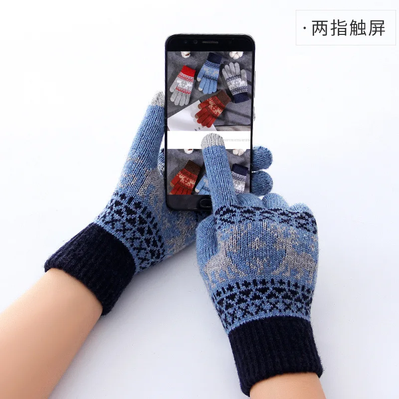 Thicken Knitted Gloves Autumn Winter Women Men Christmas Deer Warm Windproof Gloves Cycling Shopping Full Finger Mittens Gloves