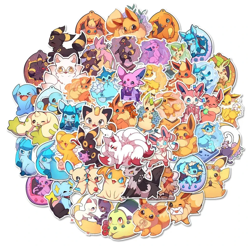 10/30/50pcs Kawaii Pokemon Pikachu Eevee Stickers Cute Cartoon Kids Decals Toy Phone Case Luggage Diary Anime Graffiti Sticker