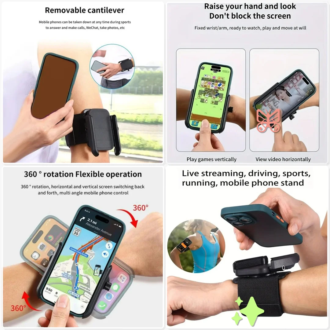 Wrist Phone Holder 360 Rotatable Detachable Adjustable Sports Bracket Running Cycling Gym Workout Video Follow Along