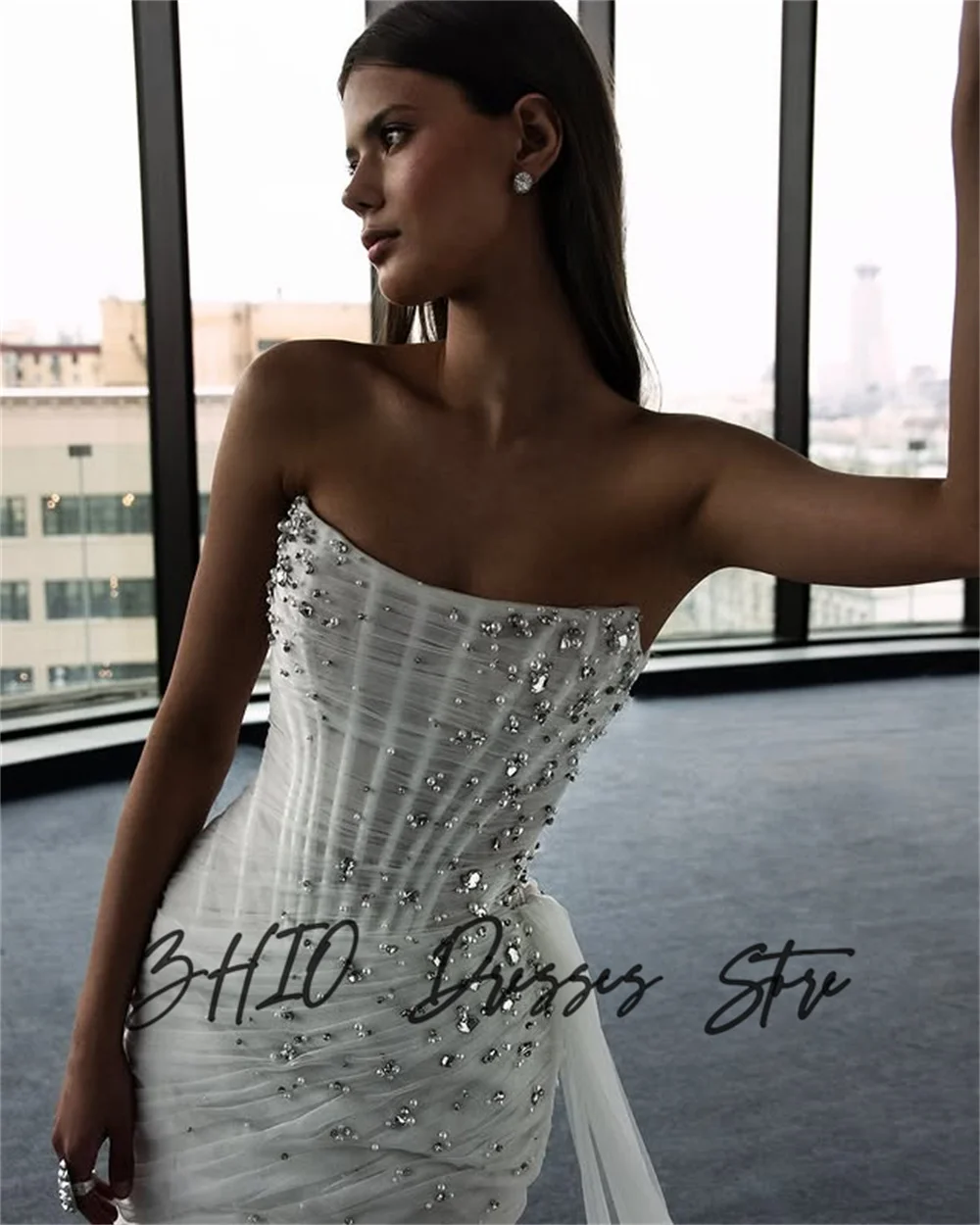 ZHIO فستان زفاف مثير مطرز بدون حمالات سويب تراين تول طول الأرض فساتين زفاف مخصصة فيستدوس دي نوفيا